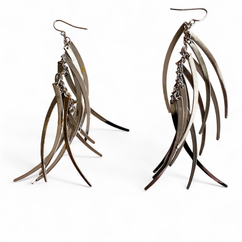 Silver Abstract Dangle Earrings - Picture 6 of 8